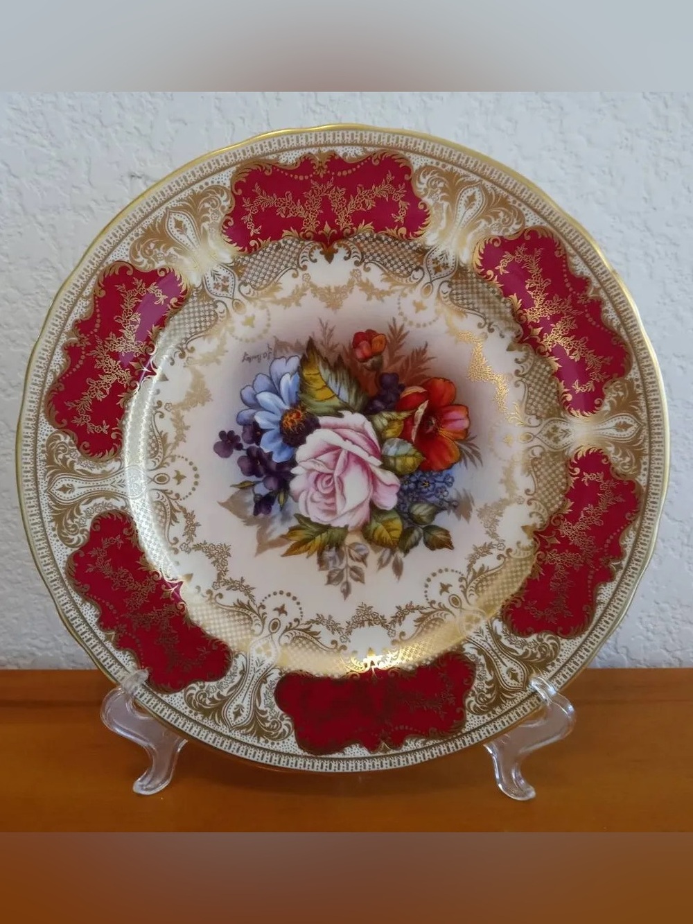 Vintage Aynsley J.A. Bailey Signed Floral Cabinet Plate Gold Gilt 10”